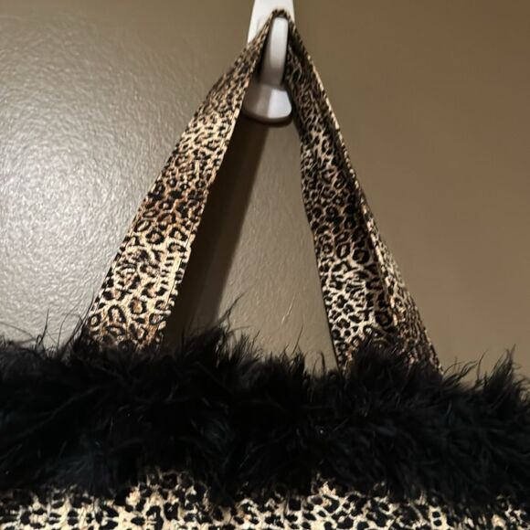 Leopard Print Tote Bag Purse Small Faix Fur Shoulder Bag Feather Fringe - Picture 4 of 8